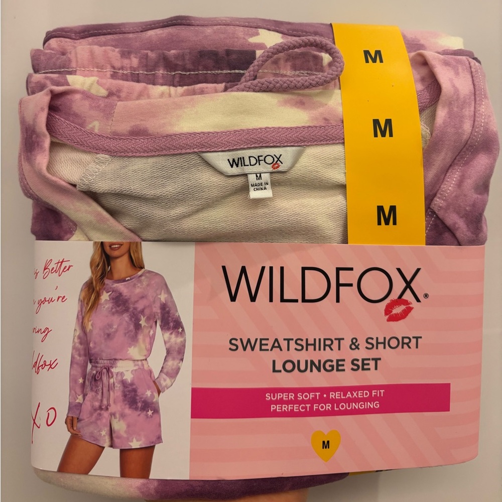 NWT Wildfox Pink Sweatshirt & Short Lounge Set Size M